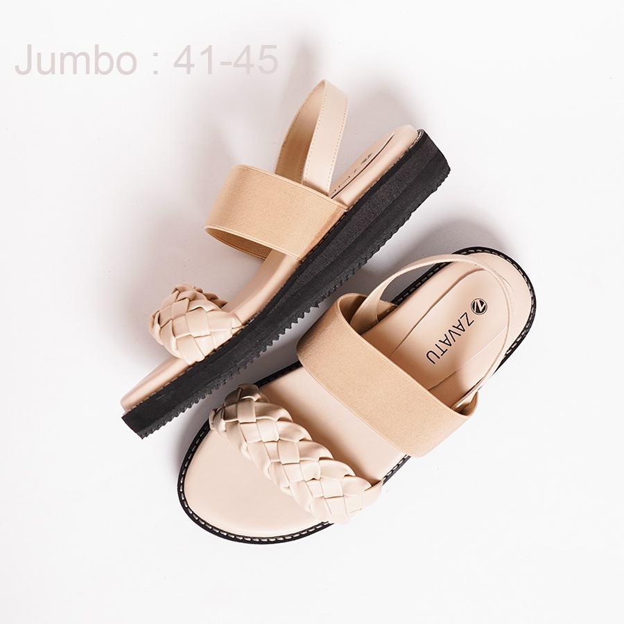 Big Size Sandal 41,42,43,44,45 Wanita Tali Belakang Karet Kepang Gaya Casual Perempuan empuk elegan