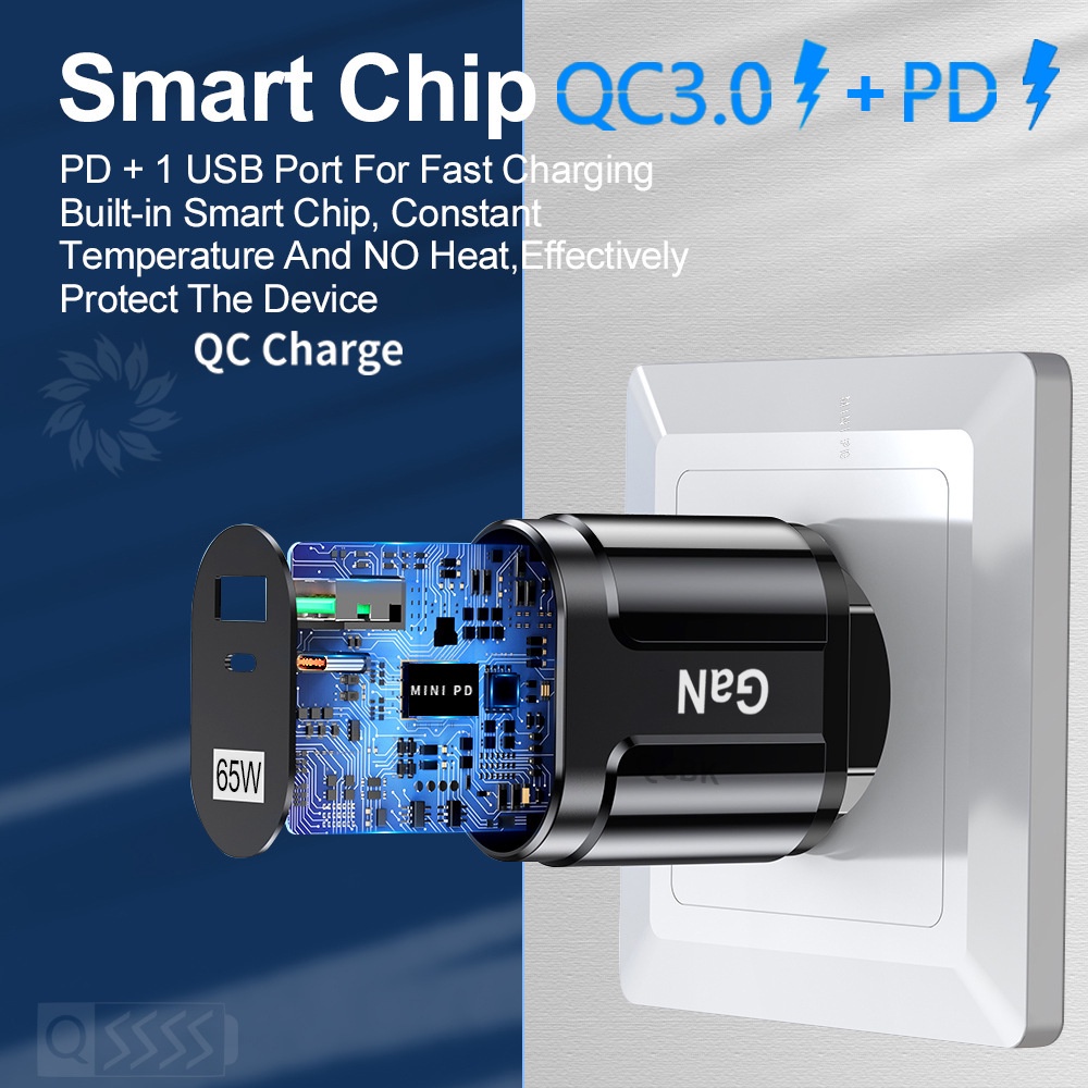 Adapter Power Charger QC3.0 + PD USB Fast Charging 5V / 9V / 12 Untuk Iphone / Android