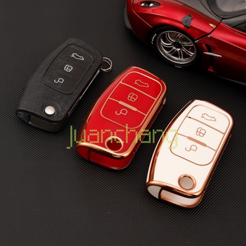 Casing Kunci Mobil Lipat 3 Tombol Bahan TPU Untuk Ford Fiesta Focus 2 Ecosport Kuga Escape Falcon B-Max C-Max
