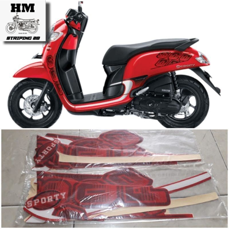 STILER STRIPING LIS BODY HONDA SCOOPY TAHUN 2016 2017 MERAH