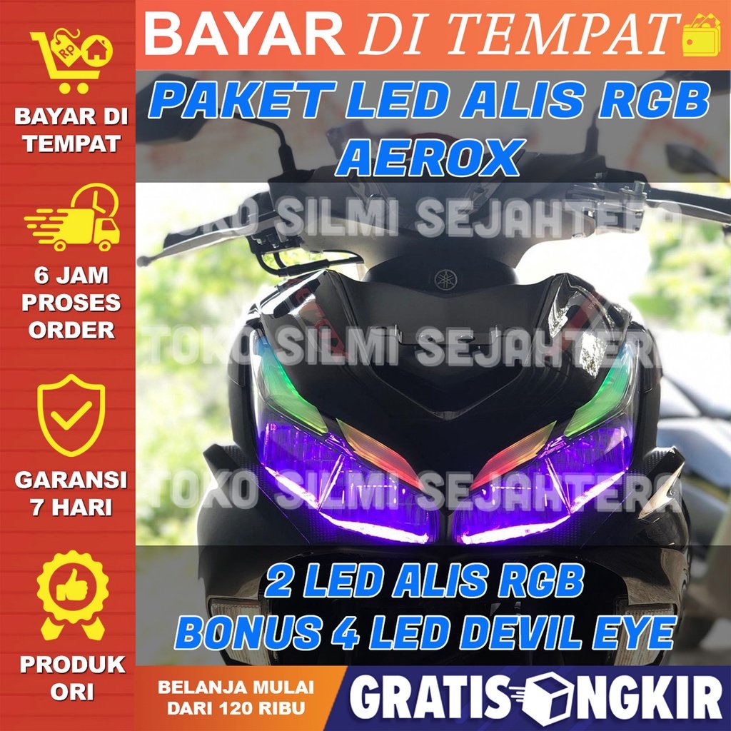 PAKETAN LAMPU ALIS RGB AEROX BONUS DEVIL EYE LAMPU ALIS RUNNING AEROX LAMPU ALIS DRL LED ALL NEW AER