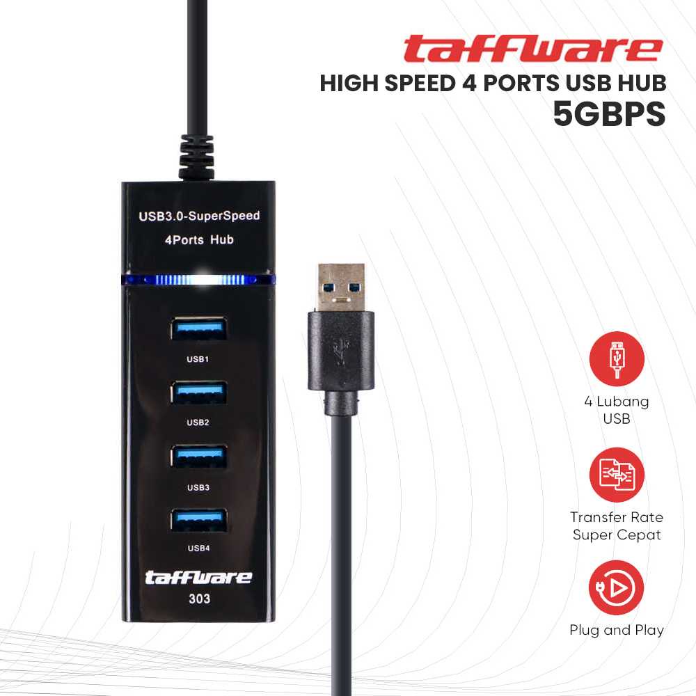 Taffware High Speed 4 Ports USB HUB 3.0 5Gbps Transfer Rate Super Cepat Plug and Play Multifungsi Berkualitas