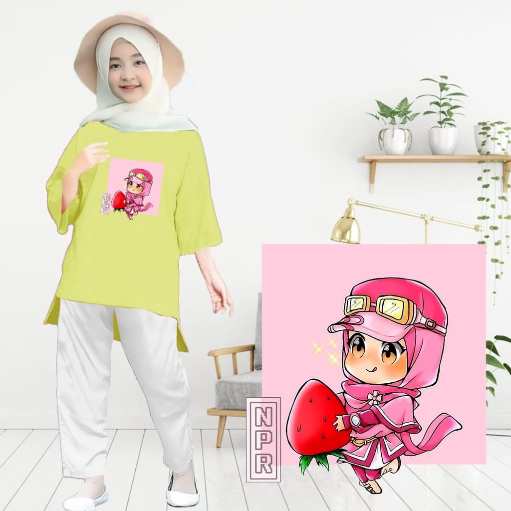 Tunik Anak Hijab Strawberry/ Size S,M,L