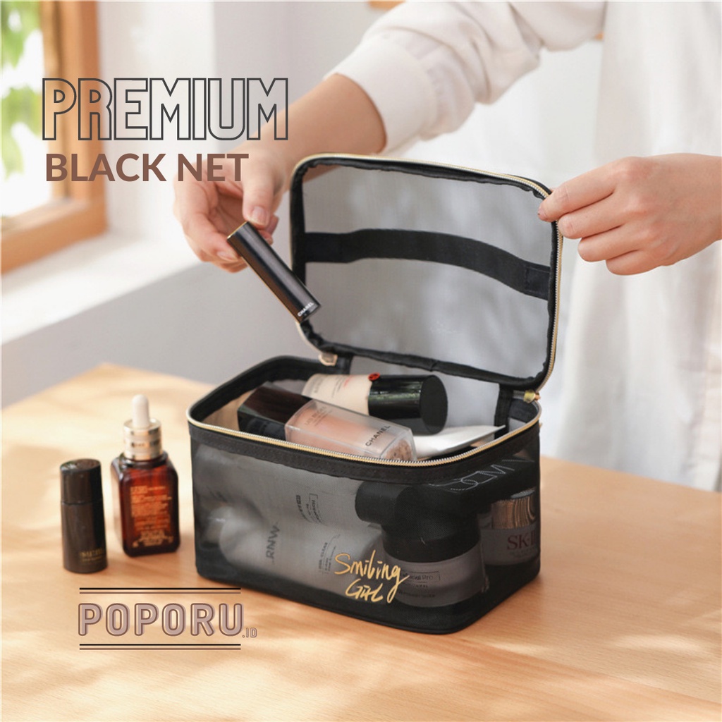 POPORU BLACK NET pouch 6 types - Travel cosmetics bag organizer for make up - tas tempat kosmetik