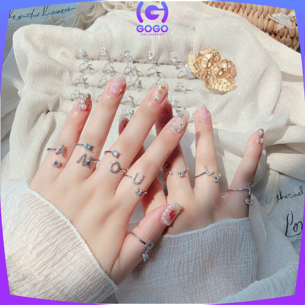 GOGO-K59 Cincin Huruf Silver Abjad Huruf A-Z Stainless Inisial Nama Cincin Alphabet Wanita Fashion / Cincin Wanita Huruf Set Perhiasan Wanita