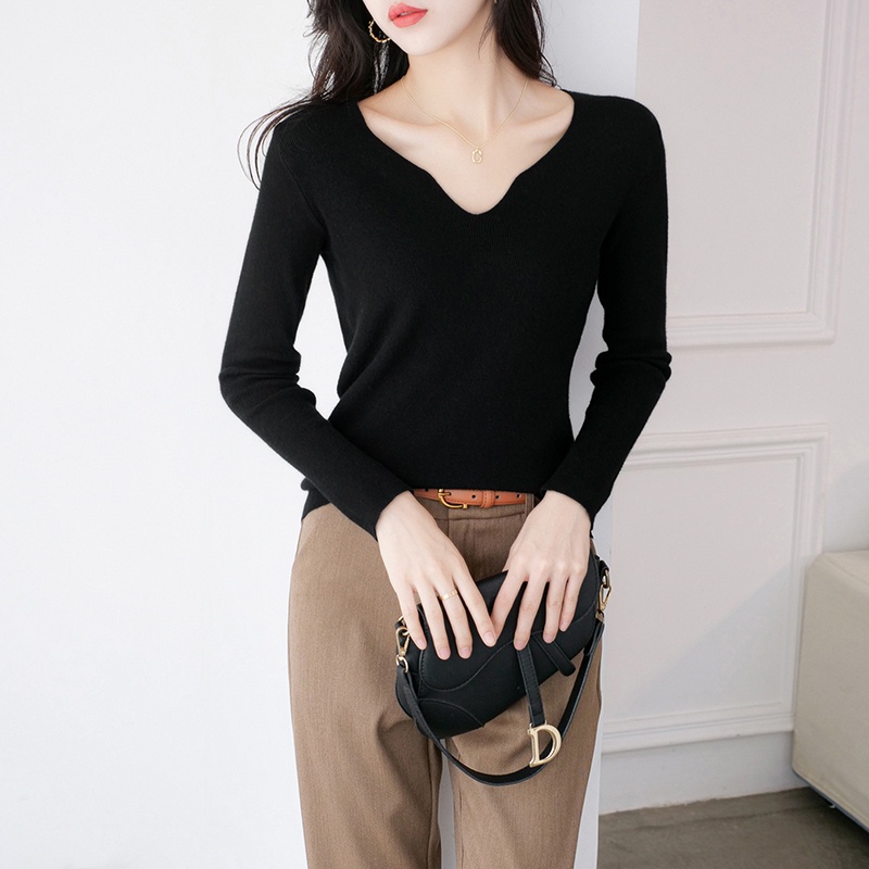 【Elegant】 Casual Long Sleeve Knit V Neck T-shirts 2259