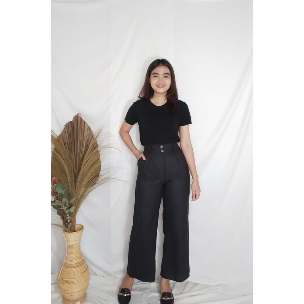 LINEN DOUBLE BUTTON/KULOT HIGWAIST LINEN/KULOT WANITA