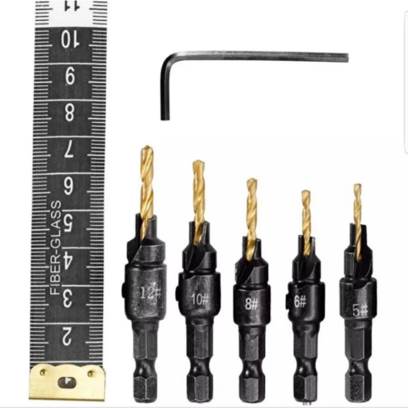 Vastar mata bor 5pcs untuk kayu HSS countersink gold drill matabor bit