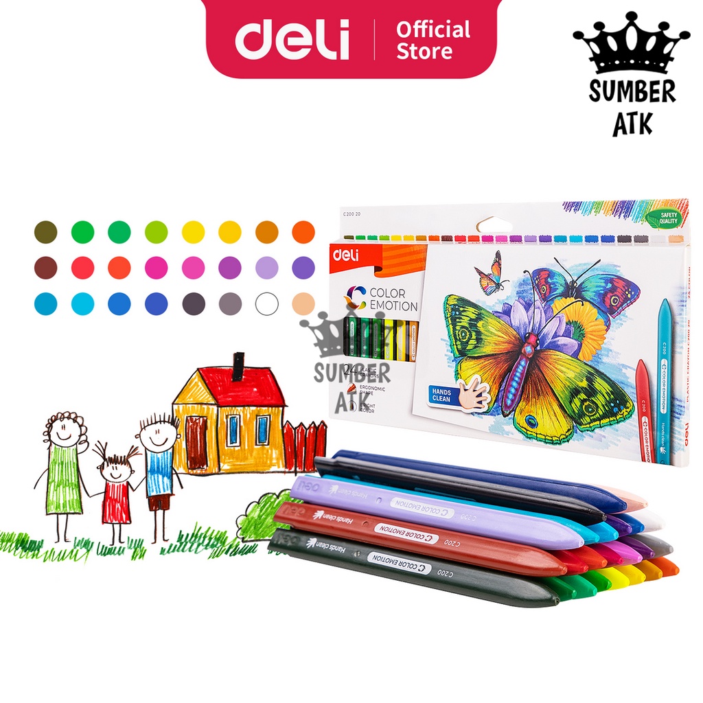 

RB Clean Crayon 12 , 18 , 24 WARNA Deli Krayon Plastic 24 Warna Cerah Bentuk segitiga ergonomis