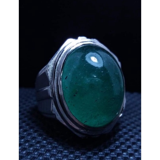 natural [EMERALD BERYL INDIA BIG SIZE ZAMRUD INDIA] emban ring cincin alpaka perak emas