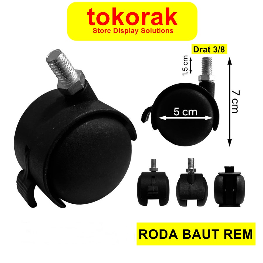 RODA KURSI KANTOR BAUT CASTOR DRAT 3/8 REM PER 4 PCS