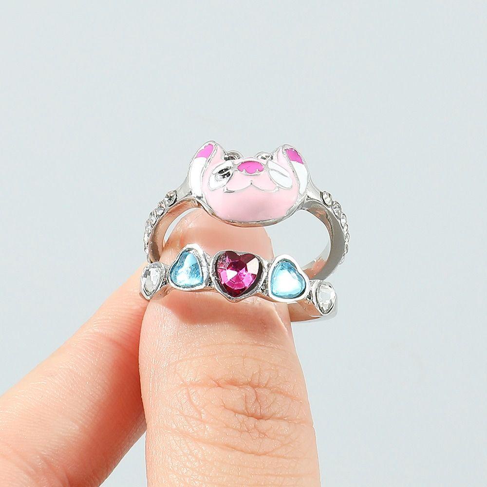 Mxbeauty Cosplay Anime Stitch Cincin Fashion Berlian Perhiasan Aksesoris Double Layer Anime Figure Untuk Dewasa Anak-Anak Perhiasan Cincin