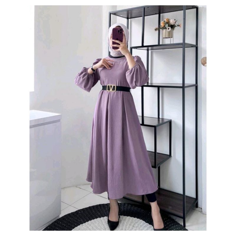 MIDI DRESS CRINKLE JUMBO BELT_MIDI DRESS JUMBO_MIDI CRINKLE_MIDI MODEL BARU_RAYA MIDI