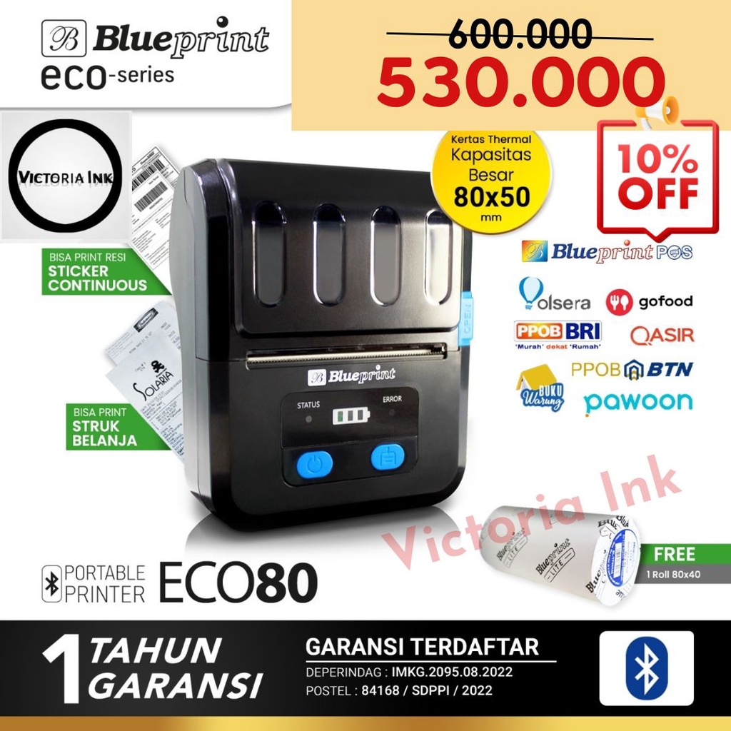 Printer Eco 80 Blueprint Printer Struk Label Eco80 80mm Portable