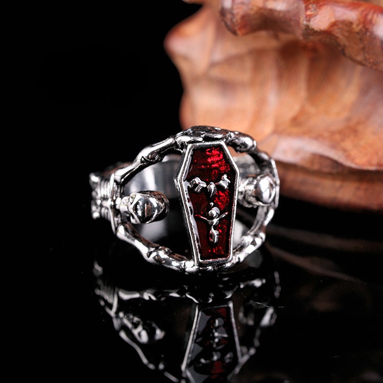 Cincin Bentuk Tengkorak vampire Kelelawar Bahan alloy Gaya punk retro Eropa Amerika Untuk Pria