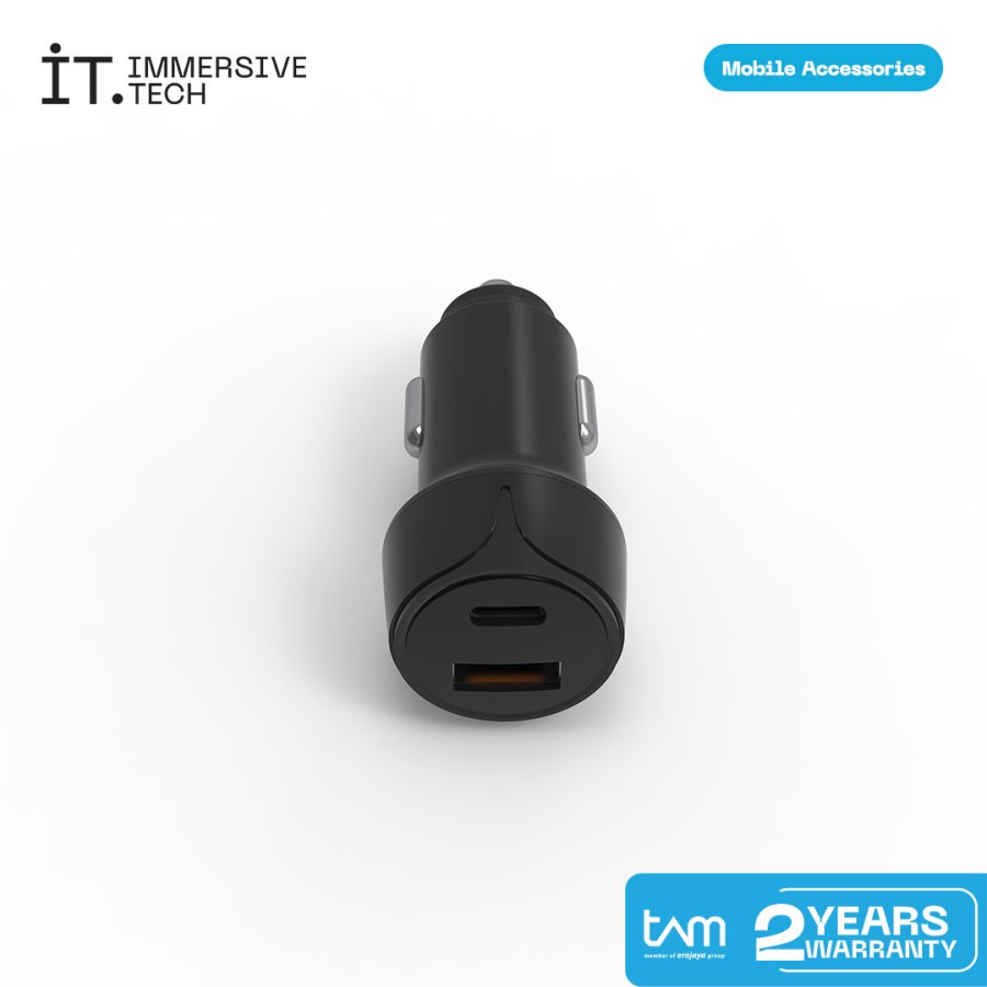 IT Dual Port Car Charger PD 20W Black &amp; White