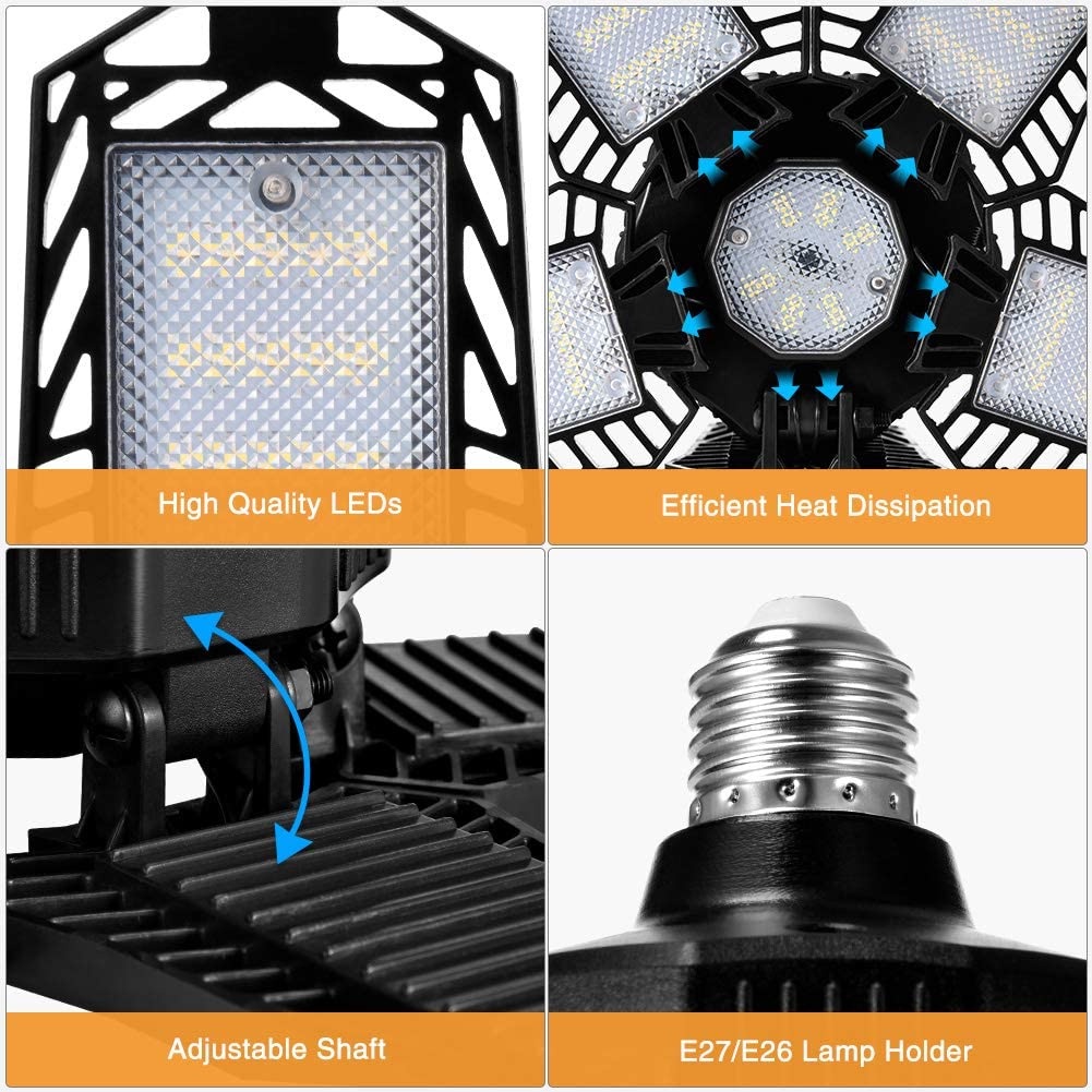 Lampu Plafon LED E27 / E26 150W 85-265V 8000LM Dengan Kipas Angin Lipat Adjustable Untuk Garasi