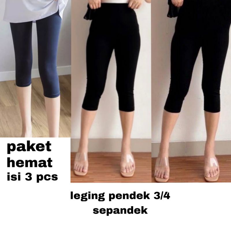 paket HEMAT ISI 3 PCS./ legging pendek 3/4 sepandek premium stndar jumbo