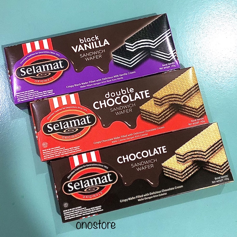 

Selamat Wafer Chocolate Double Chocolate Black Vanilla 198 Gr 145 gr