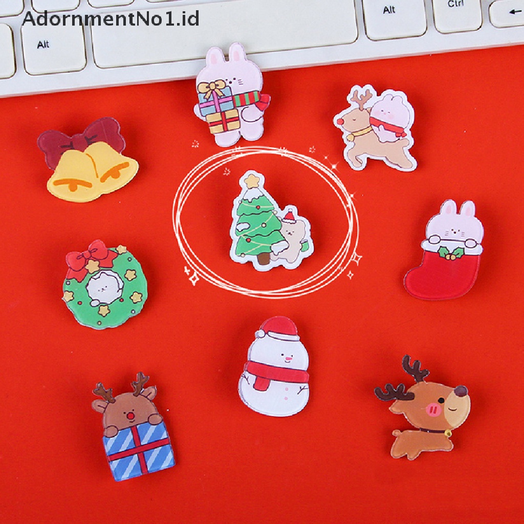 1pc Bros Pin Desain Santa Claus Elk Snowman Pohon Natal Lonceng Bahan Akrilik Untuk Aksesoris