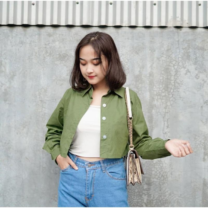 KEMEJA FLANEL WANITA - JOLBI POPLIN COTTON CROP SHIRT