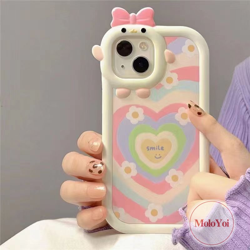 Soft Case Desain Hati 3D Pita Monster Kecil Untuk iPhone 7 8 6 6s 14 Plus XR 13 12 11 Pro Max 7Plus X XS Max SE 2020 11Pro Max