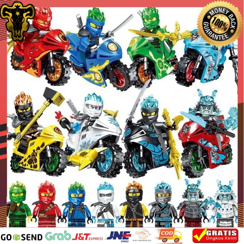 Brick.id Mainan anak Ninjago rambut api + Motor Lego Ninjago Motorcycle kai Lloyd jay zane ice Emper