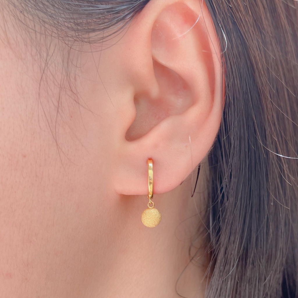 Anting anak dan dewasa emas asli kadar 700 70 16k boba shining moon bola bulat jepit gantung drop tanpa permata kilat ringan 1 gram giwang kerabu clip