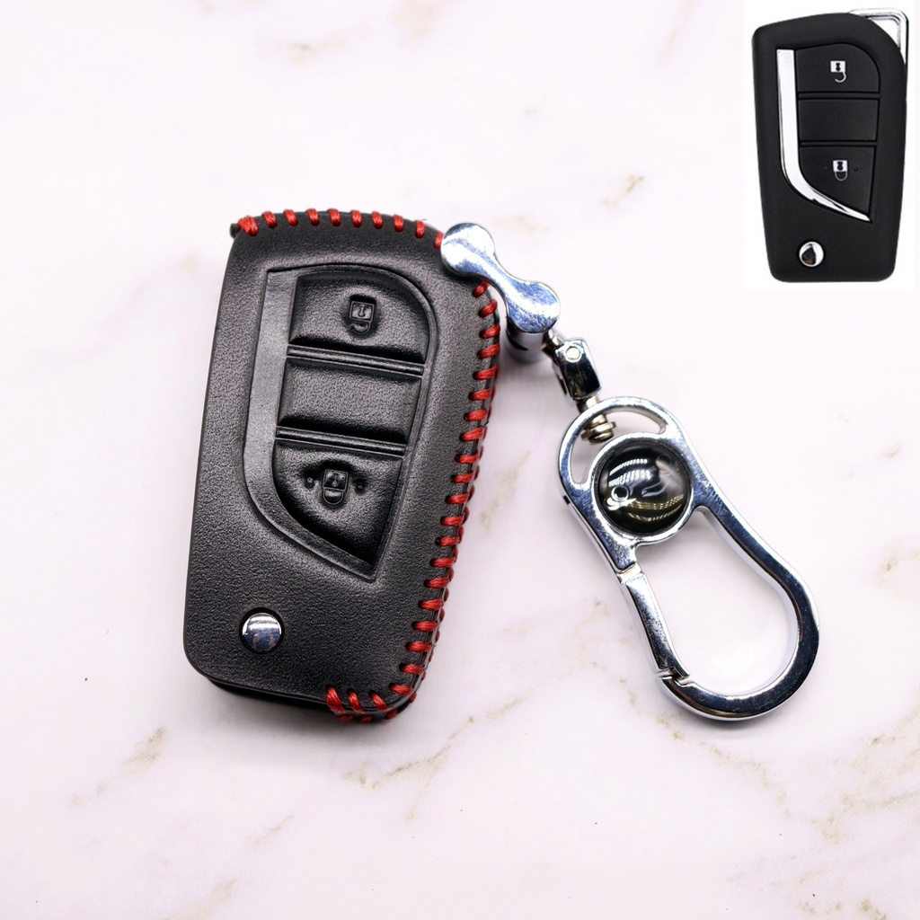 Casing Kunci Remote Mobil Keyless 2 Tombol Bahan Kulit Untuk Toyota Hilux Innova Vios