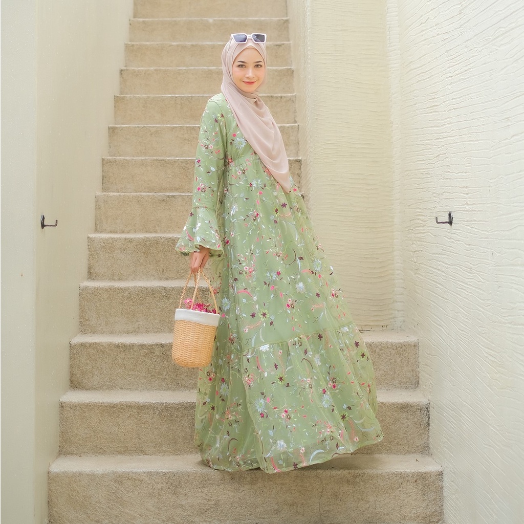 [NEW ITEM] Gamis Pesta Mewah Terbaru FLORAL FAIRYTALES DRESS Bahan Tulle Furing Elegan By Aznii