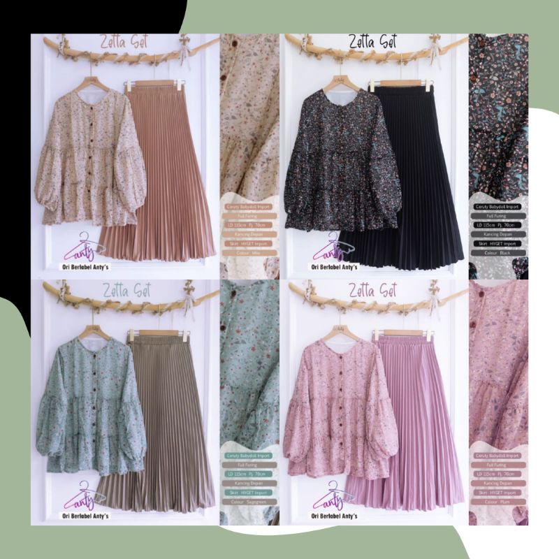 NEW ZETTA SET | ONE SET MUSLIM | SETELAN ROK PLISKET | HIJAB OUTFIT | SETELAN ROK TERLARIS | BY.ANTY