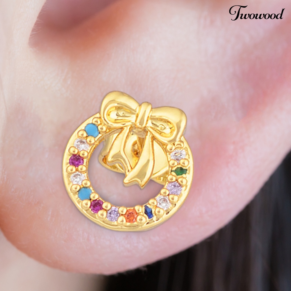 1 Pasang Anting Stud Berlian Imitasi Warna-Warni Bahan Alloy Untuk Hadiah