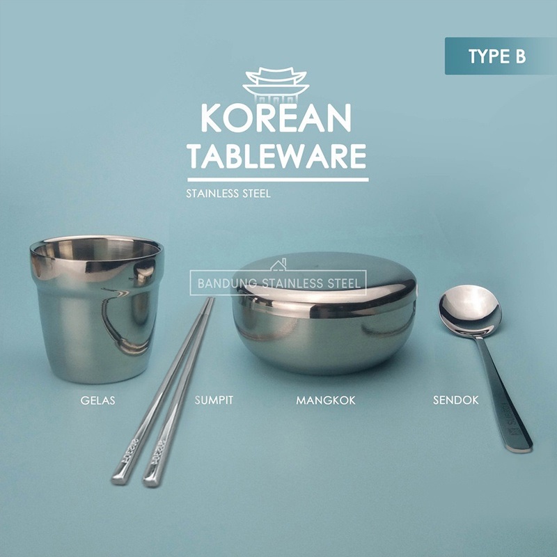 Korean Set Mangkuk Nasi Sup Korean Ricebowl, Sendok dan Sumpit Cangkir Korea Stainless / Korean Set Murah