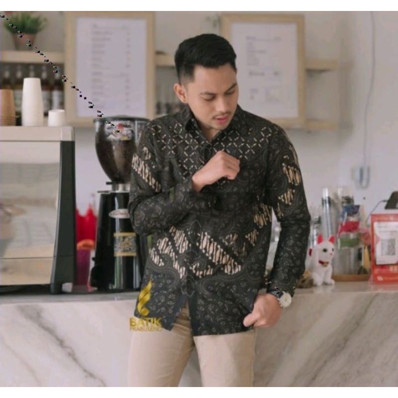 AGANZA Kemeja batik pria Slimfit lengan panjan lapis furing