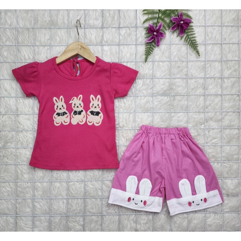 baju bayi perempyan Set Celana Bunny Three ff0010