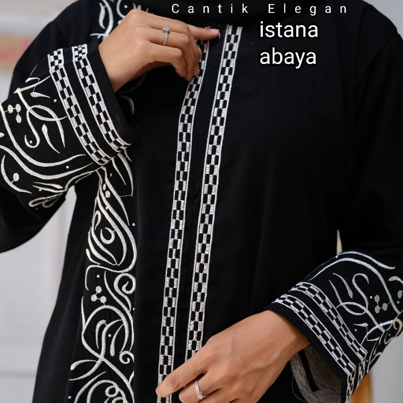 model baru Bordir Mewah gamis hitam pekat elegan Kaligrafi bordir cantik