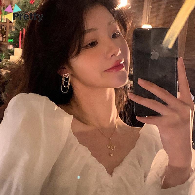 Anting rumbai Korea Rhinestone Berbentuk Hati Earrings Anting Tindik Perhiasan Wanita Fashion Murah Hadiah Perhiasan - PD