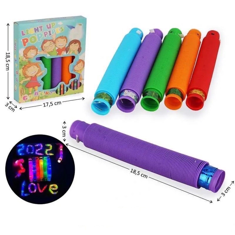 (SUN) PIPA LED VIRAL MAINAN ANAK POP TUBES LIGHT UP POP PIPES SELANG LAMPU STICK PIPA KREASI