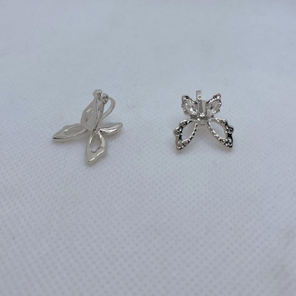 Anting Klip Tanpa Tindik Desain Hewan Kupu-Kupu Aksen Kristal Warna Emas Perak Untuk Wanita