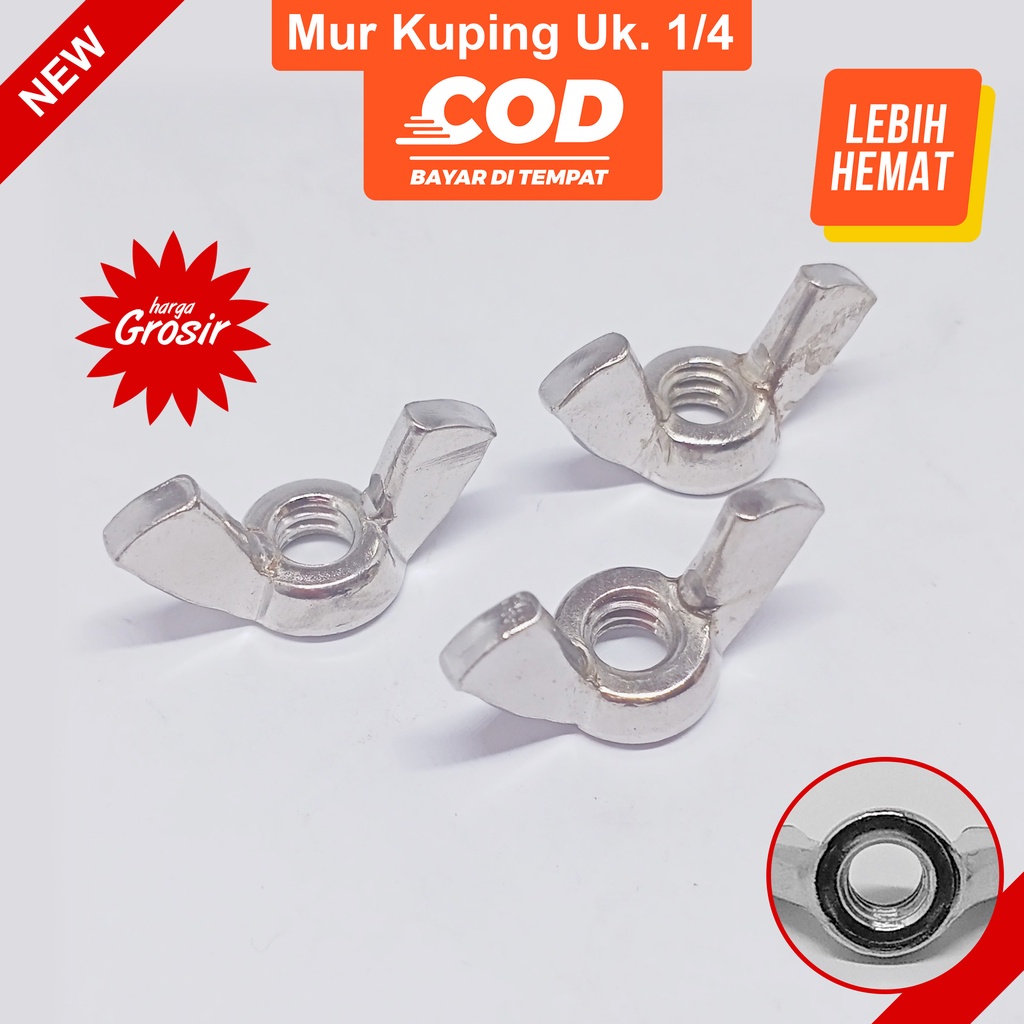 Jual Pcs Mur Kuping Putih Butterfly Nut M Ukuran Mm Inch Carbon Steel Drat