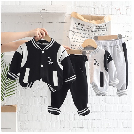 Baju Setelan Anak Cowok Lengan Panjang Impor PREMIUM QUALITY- LA HITAM DAN ABU