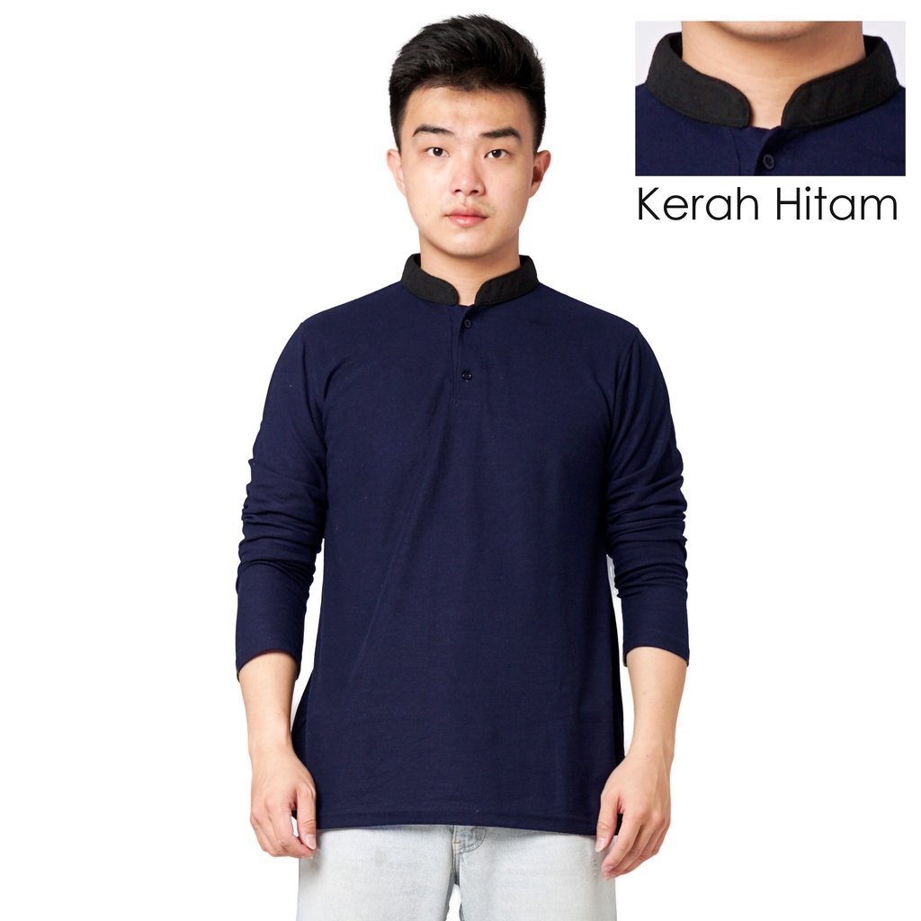819 Kaos Polo Pria Polo Shirt Kerah Shanghai Lengan Panjang Warna Biru Navy Blue Casual Tersedia Ready Sampai Size JUMBO BIG SIZE XXL XXXL