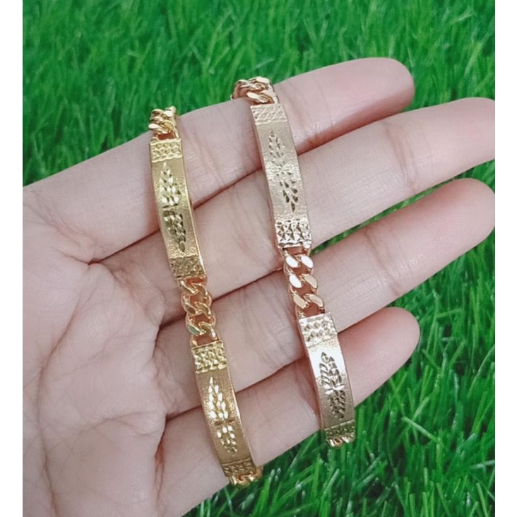 Gelang rantai + penang ukir 3×/gelang perak asli silver 925 lapis emas/ gelang fashion wanita terbaru