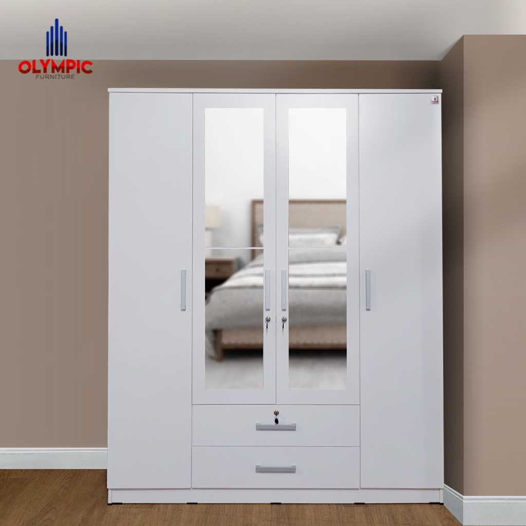 MORE Olympic Lemari Pakaian Besar 4 Pintu / Lemari Baju / Lemari Putih / Lemari Gamis / LP NAGITA 4P