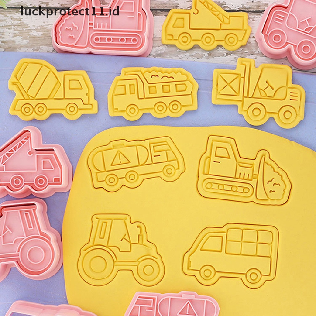 8pcs / set Cetakan Pemotong Kue / Biskuit / Fondant Bentuk Kartun Kendaraan 3D DIY