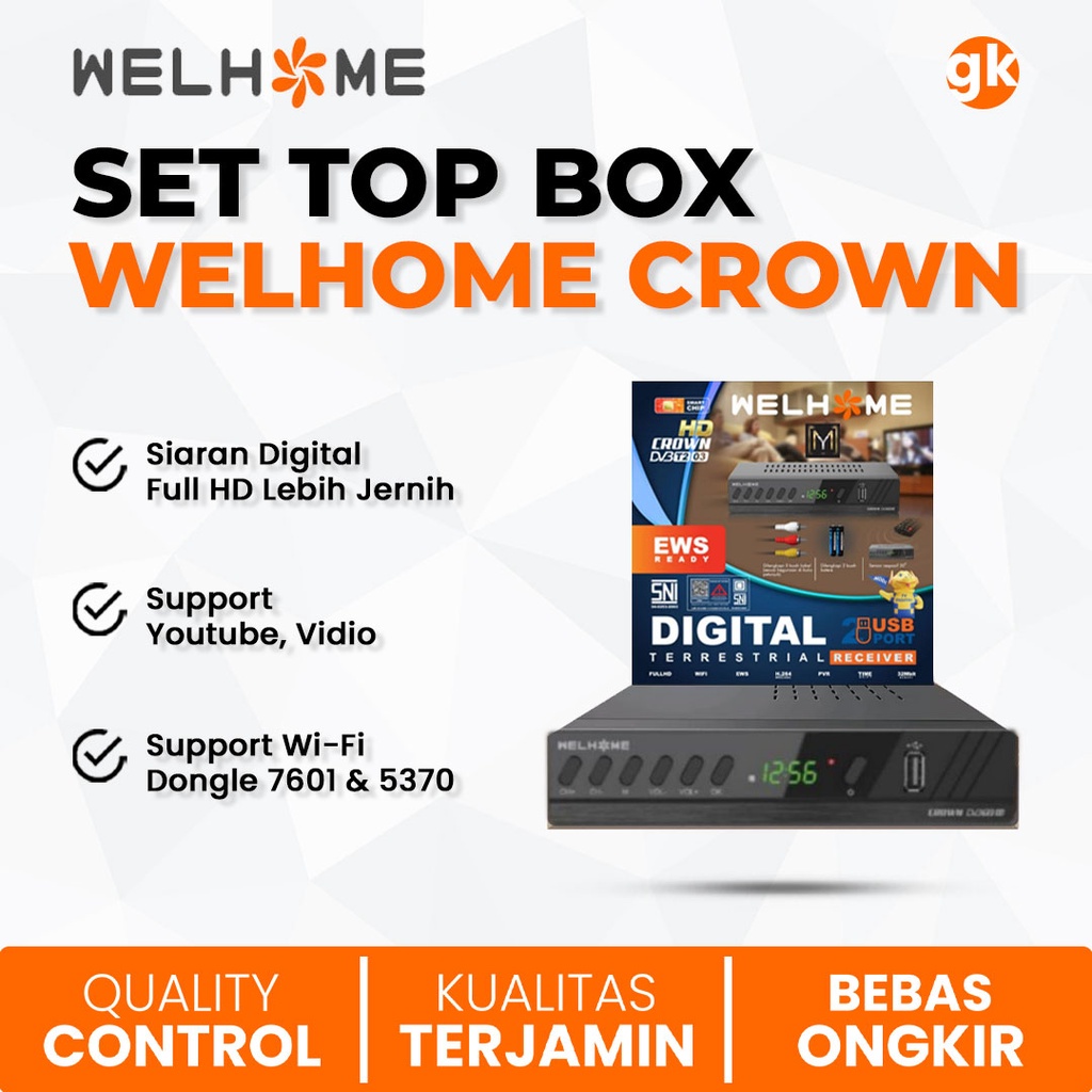 Jual WELHOME Set Top Box TV Digital Full HD 1080P STB Crown DVB T2 WiFi