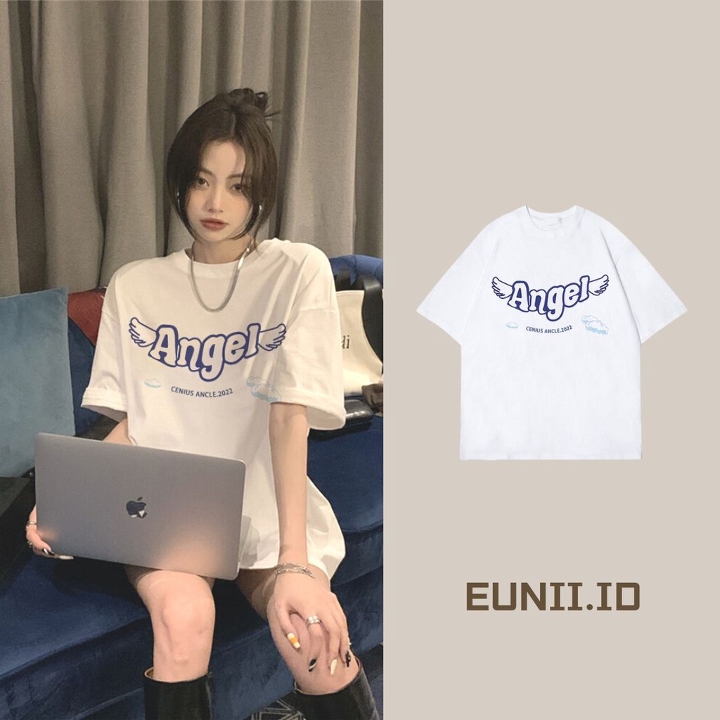 EUNII T-shirt Lengan Pendek Cute Angel Korean Style/Kaos Atasan Wanita/Baju Kaus Oversize Wanita/Kaos Wanita