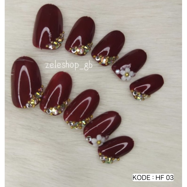 KUKU PALSU HIAS BENTUK OVAL PENDEK ISI 10 PCS FREE LEM KUKU / NAIL ART