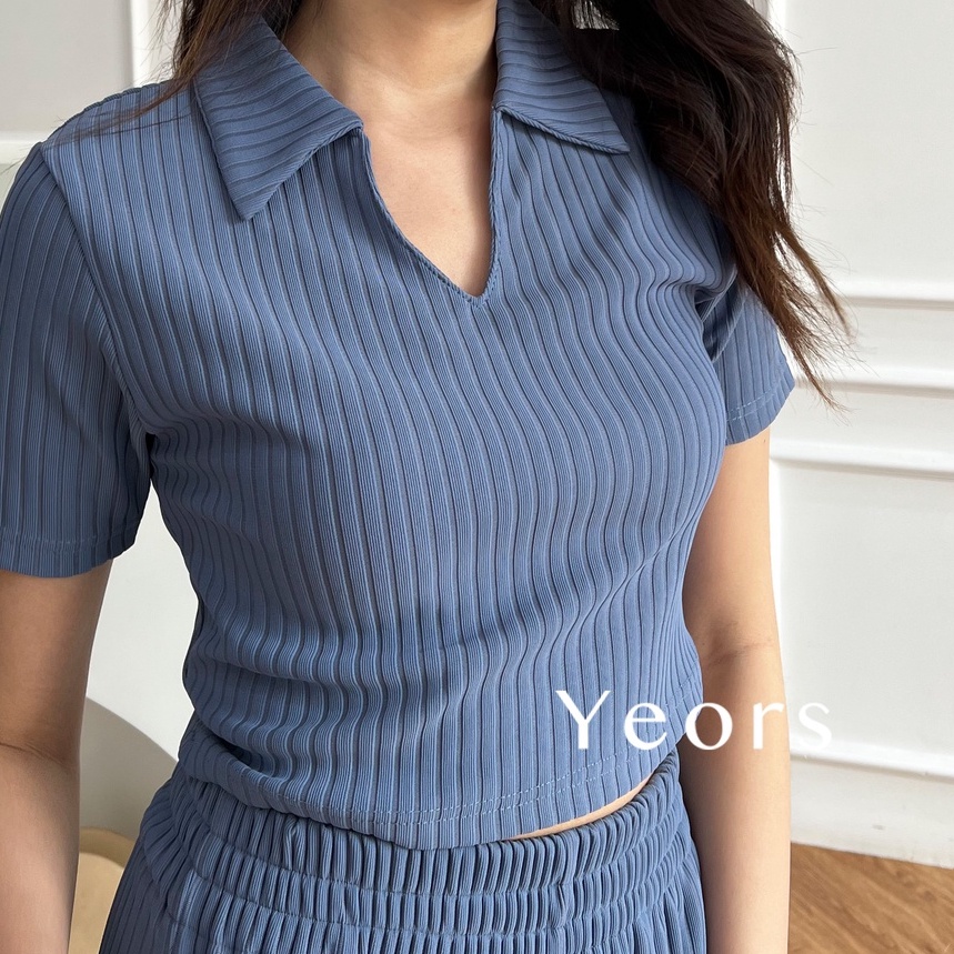 Yeors - Rib Knit Sierra Top (hanya atasan) - Kaos Murah Berkualitas Rib Knit Premium - Korean Knitwear - Loungewear - Crop Top - Kaos Kerah Perempuan Murah Berkualitas - Polo Top - Sportwear Golf Top