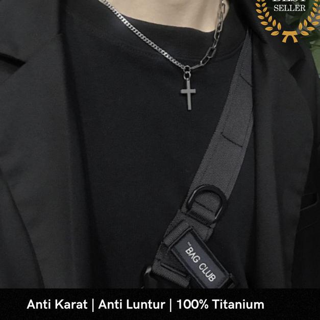 Kalung Salib Pria / Kalung Pria Salib Hitam / Kalung Salib Titanium